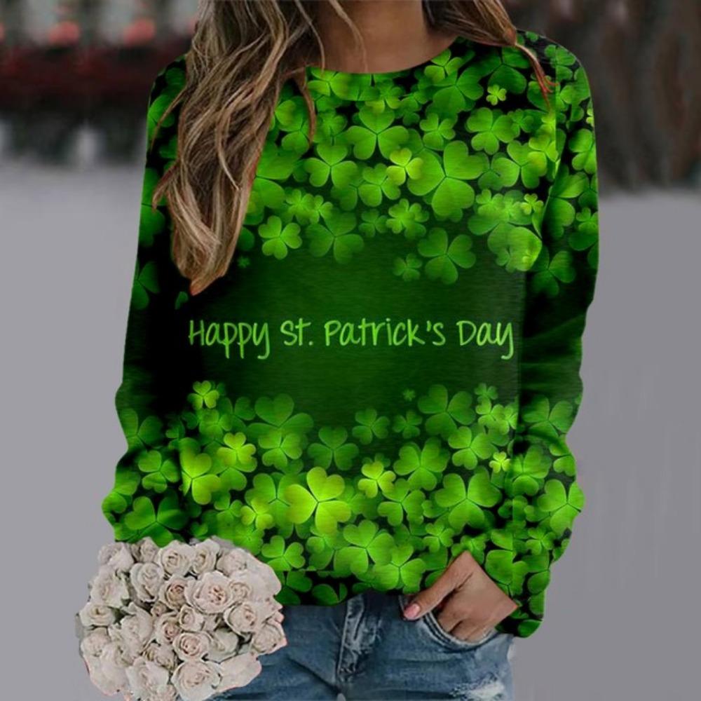 Grüne Pullover Pullover Frauen St Patrick Tag Kleidung 2024 Frauen Täglichen Grün Workout Langarm O Neck T Shirt Weibliche Tops