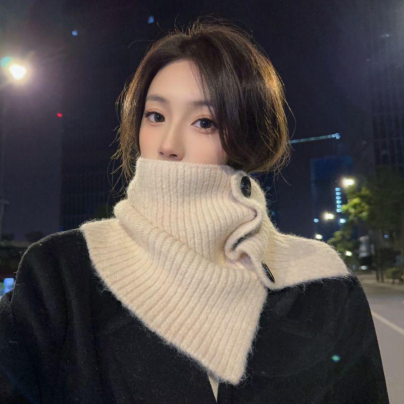 Button Scarf Women's Winter New Versatile High-end High-end High-necked Scarf Foreign-style Coat Shawl Warm Scarf Pullover