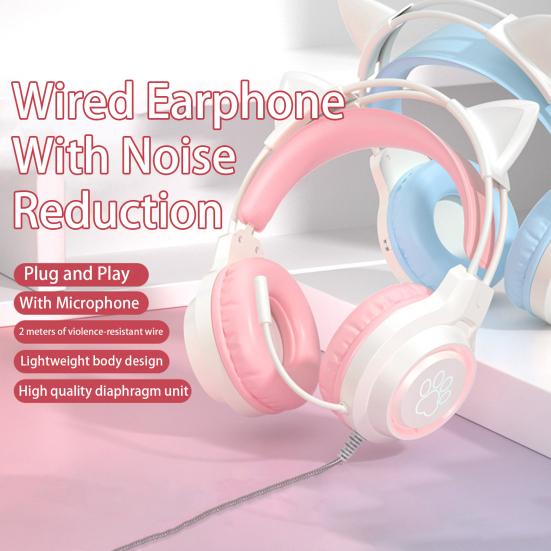 Wired Earphone 360 Degree Surround Sound Noise Cancelling with Mic RGB Light Wired Headset Gaming Supplies