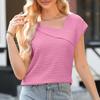 Fashion Spring Summer Womens Casual Solid Color Print Short Sleeve Vneck Blouses Shirts