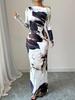 Off-Shoulder Maxi Dress with Asymmetric Neckline and Floral Print, Available in Multiple Colors