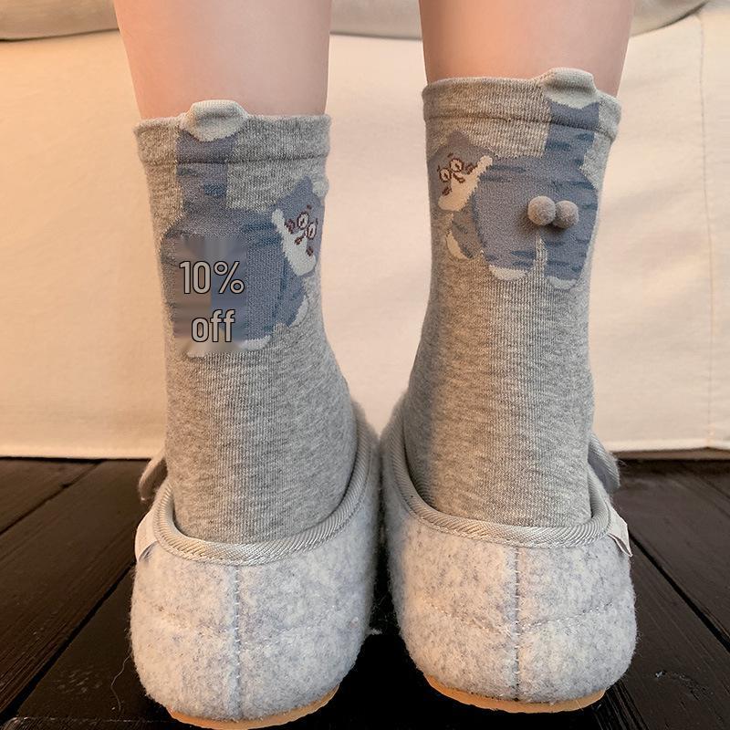 Japanese Style Cute Cartoon Cat Socks - Women's Mid-Calf Pure Cotton Funny Summer Outerwear