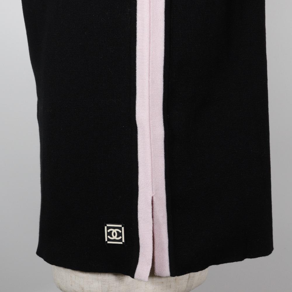 Chanel Sports Line Short Sleeve Shirt P21361V01278 Summer Knit Black / Pink Cotton Women Used