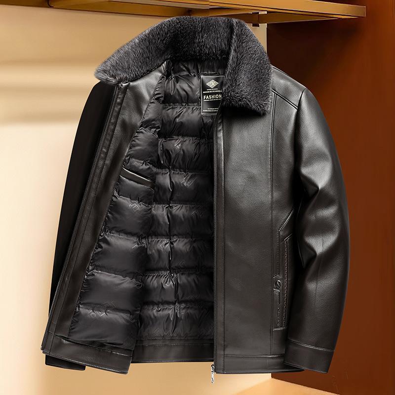 Winter Faux Leather Motorcycle Jackets for Men Warm Quilted Bomber Jacket Vintage Coats Outwear Men's Casual PU Leather Work Outwear Jacket