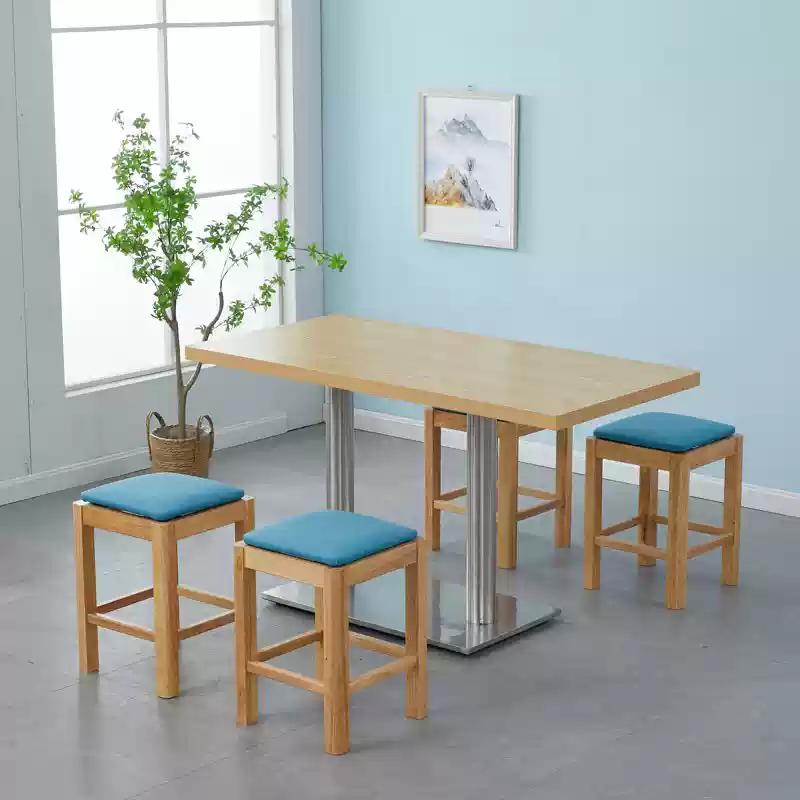 Solid Wood Rectangular Dining Table & Stools Set - Suitable for Fast Food, Malatang, Cold Drinks, Desserts, Rice Noodle