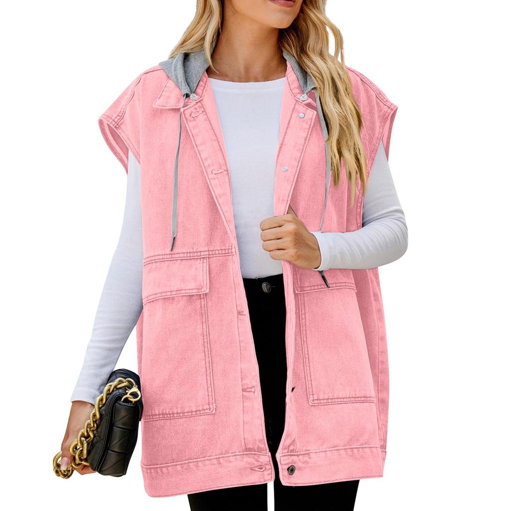Dames Casual Losse Vintage Denim Vest Capuchon Jas