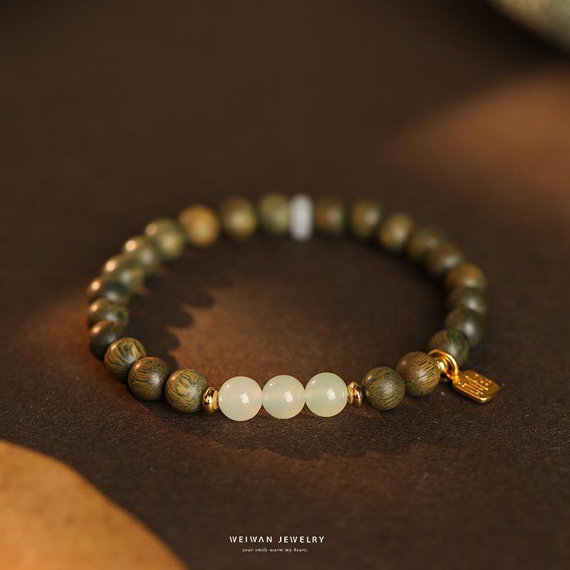 Natural Passion Seed Green Sandalwood Bracelet, Wooden Cultural and Play Ethnic Style Female Buddha Bead Sandalwood Bracelet.