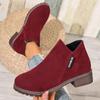 Botas de moda europeias e americanas de tamanho grande para outono e inverno, com salto grosso bonito, camurça e zíper lateral