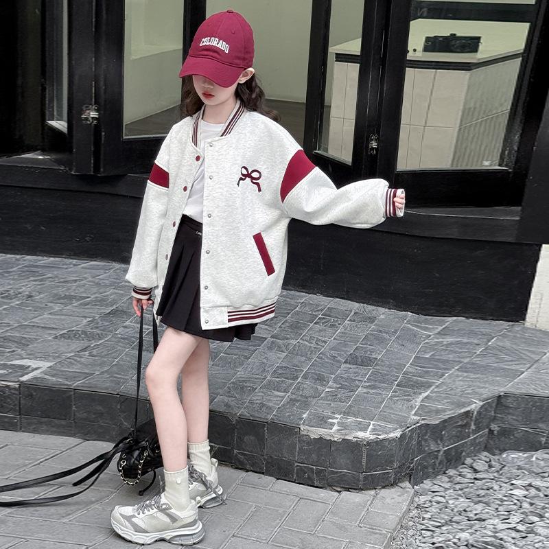 Girls' 2025 Spring/Autumn Baseball Jacket - Stylish Sports Top for Kids