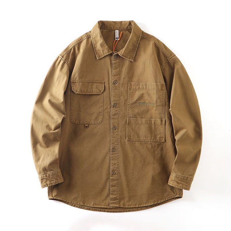 American vintage Heavy Pure Cotton Cargo Shirts Men's Autumn and Winter Long sleeve Outerwear Foreign Trade Cattle Goods Washed Casual Shirt