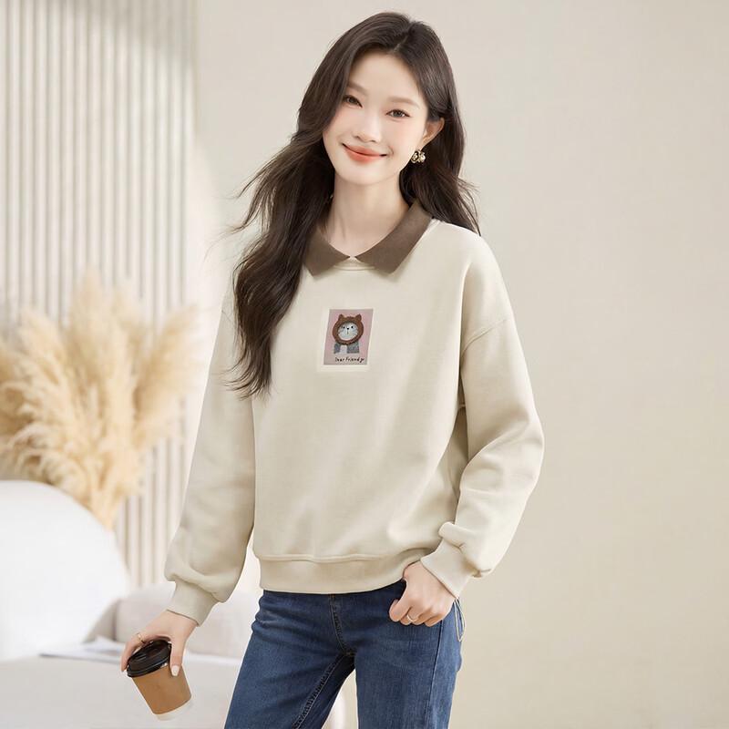 

Women s Loose-Fit Color-Block Lapel Sweatshirt S