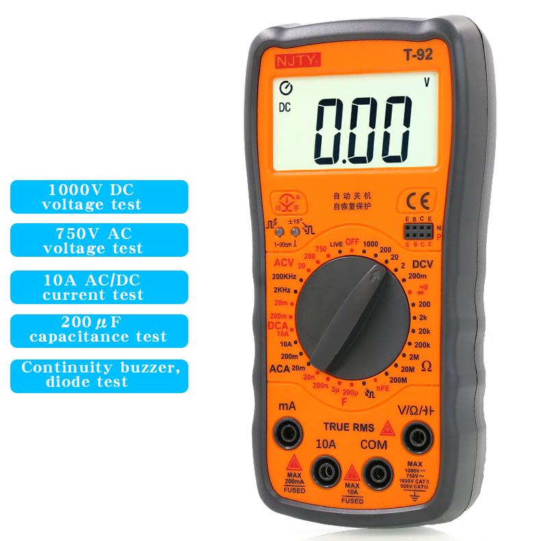 NJTY T92 household digital multimeter, manual range, portable digital universal meter