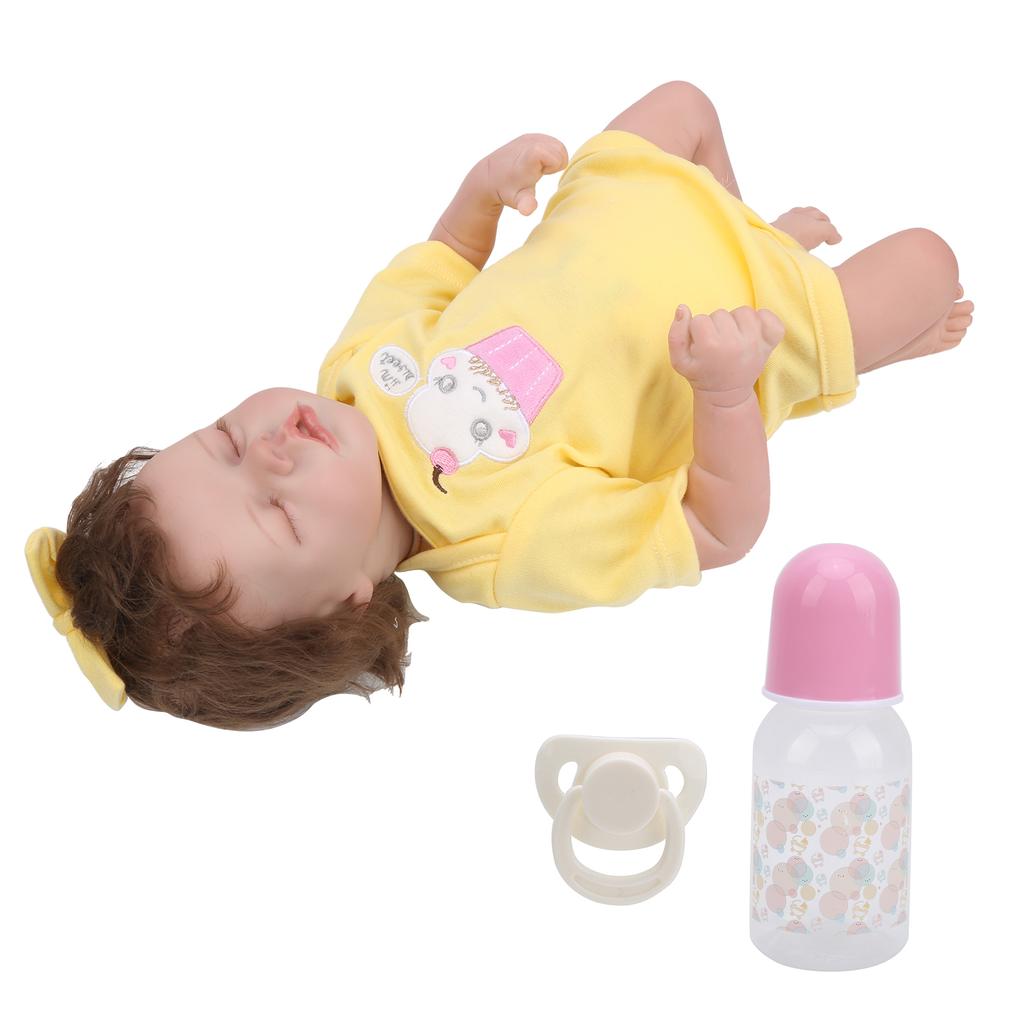 Süße neugeborene Mädchen-Babypuppe Soft-Touch Säugling Reborn-Puppe mit gelbem Kleid 45cm