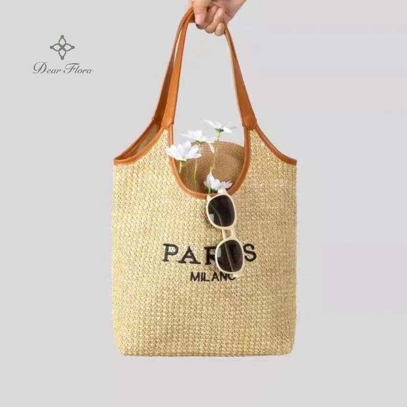 Womens Fashion Letters Straw Summer Beach Shoulder Bags Large Capacity Tote Bags Holiday Designer Casual Handmade Woven Handbags