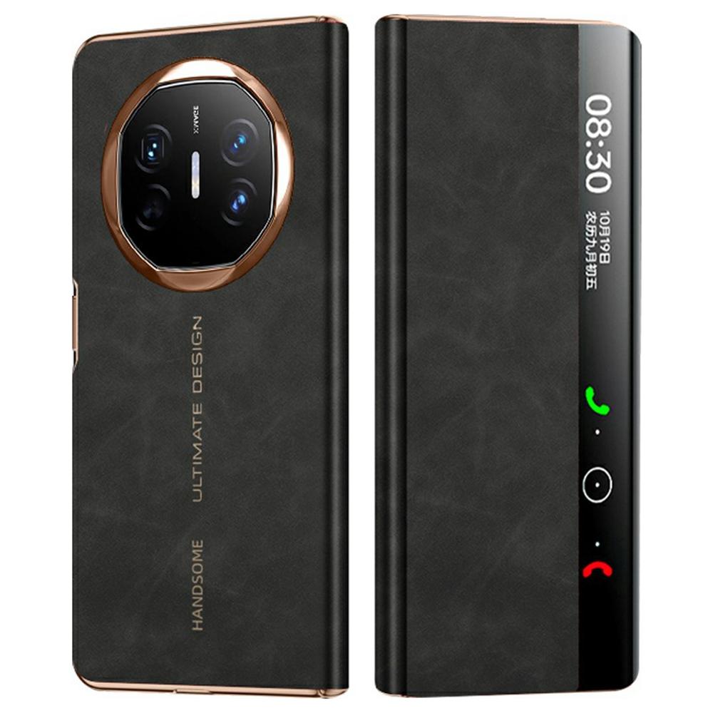 

For Huawei Mate X6 Case Leather Protective Cover with Smart Window Auto Wake Up Black