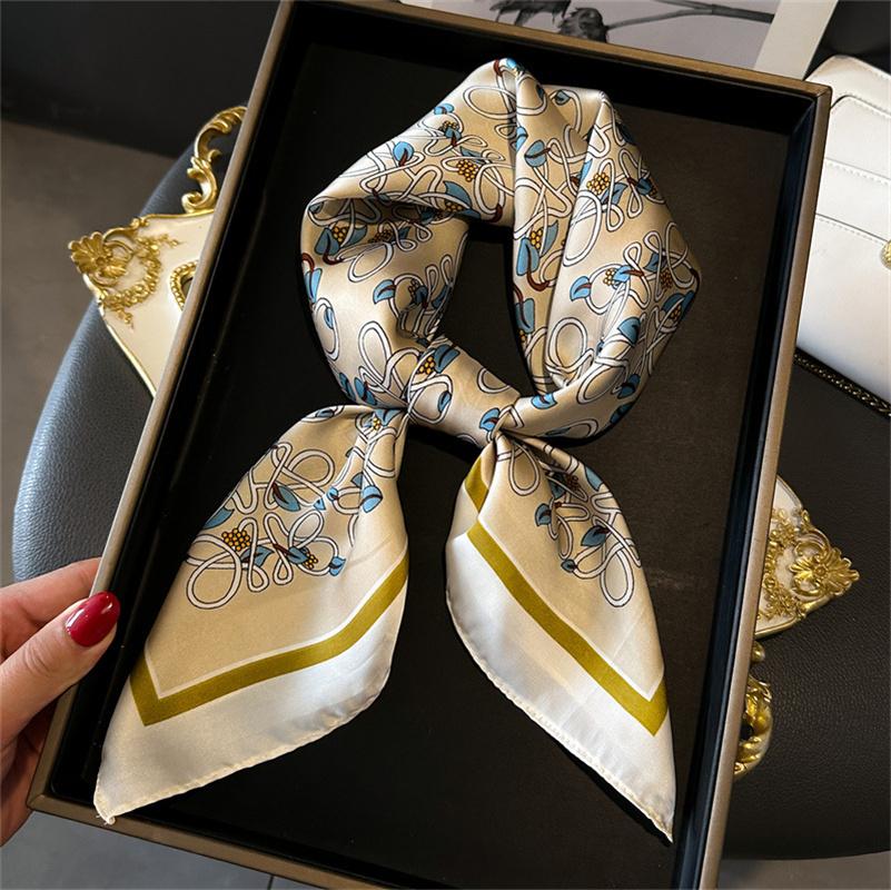New 70*70cm Silk Satin Hair Scarf Women Handkerchief Printed Female Square Head Bandana Small Neck Muffler Hijab Lady Girl