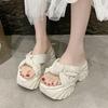 Cool Slippers Women's Summer Outer Wear with Skirt 2025 New Fashion High-end Muffin Thick Bottom Heightened Heel Rhinestone Sandals