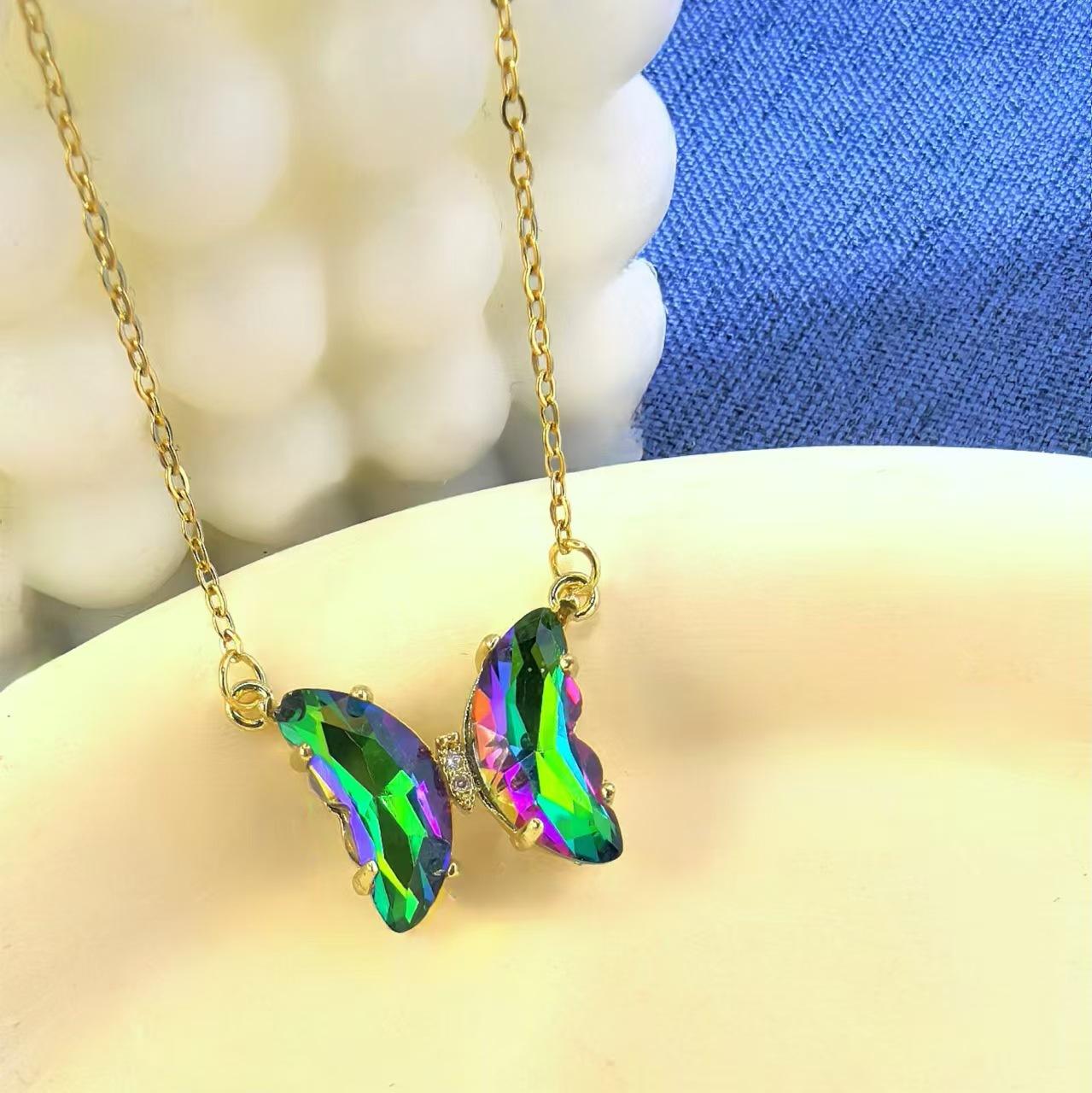 

Ожерелье-бабочка с постепенным изменением, женский тренд, кулон с кристаллами мечты, цепочка для ключицы