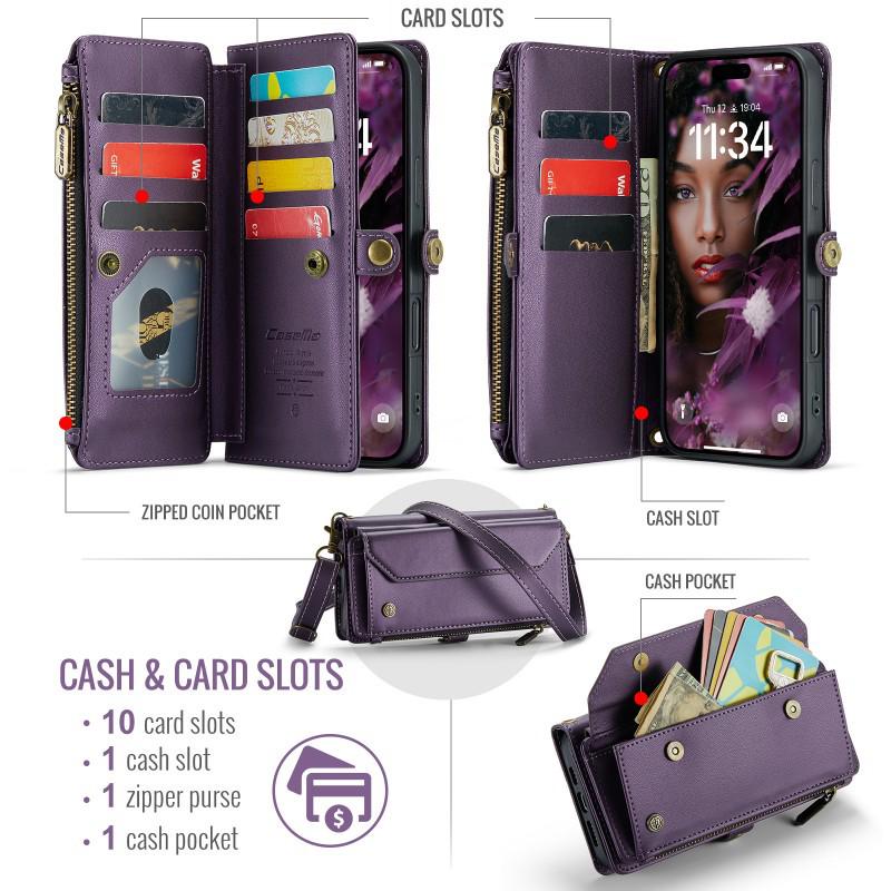 Leather Crossbody Case with Card Holder for iPhone 16/17 Pro Max