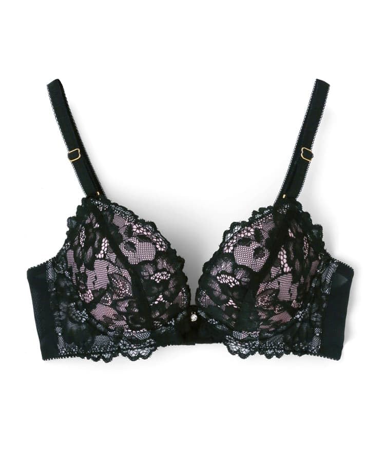 Nozari Bra Series Easy Stretch Lace Bra Black x Pink [Fit Fit] (Single Item) Women's, 57-34-24-1543,
