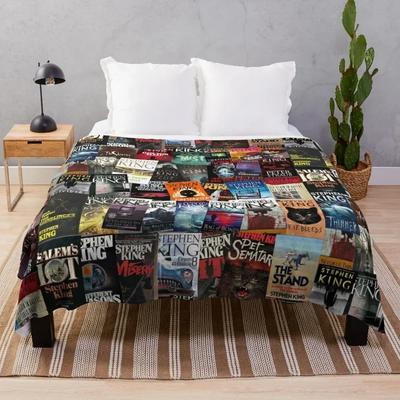 Stephen King Book Covers, Horror Bookworm Throw Blanket Valentine Gift Ideas Manga Baby For Baby Blankets
