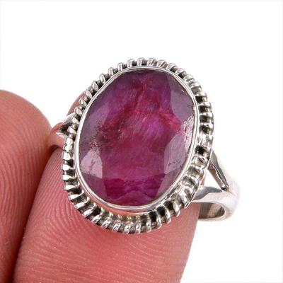 Roter Rubin(Simuliert) Edelstein Handgefertigt 925 Sterlingsilber Geschenkring S.8.5 D6f65