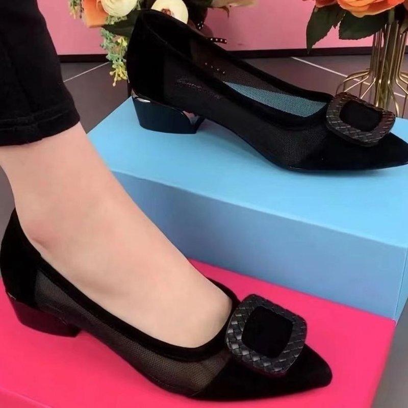 

Летняя женская обувь Asakuchi, женская дышащая повседневная женская обувь на высоком каблуке с сеткой, женская обувь на квадратном каблуке с острым носком 43