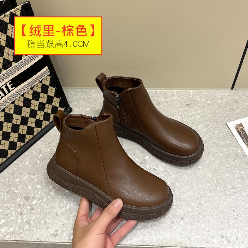 Short boots soft sole 2025 autumn and winter retro warm cotton boots leather shoes boots Martin boots women's new season soft sole spring and autumn 