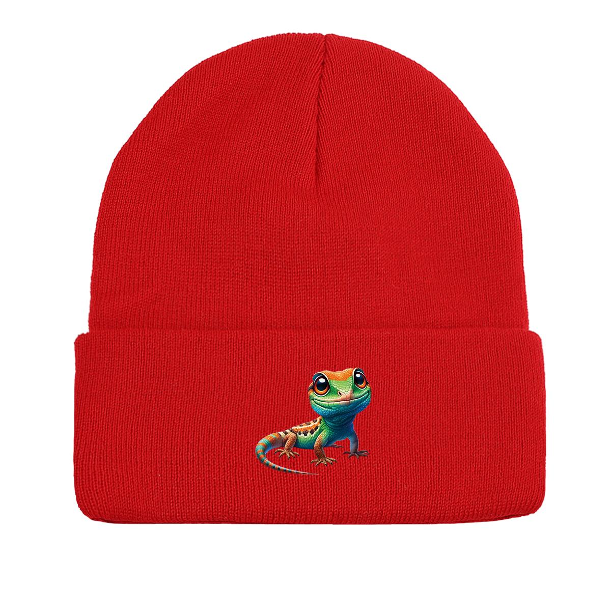 

Теплая вязаная шапка-бини в виде ящерицы, шапка-череп, спортивный головной убор в виде карамельного цвета, вязаная шапка-бини as the picture красный