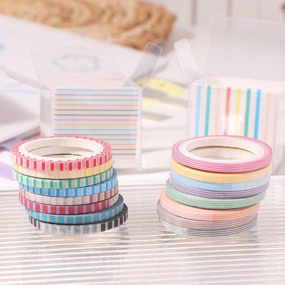 8 Rolls Kawaii Paper Artwork Decorative Tapes DIY 8 Rolls Grid Adhesive Tape 3MM Wide Decorative Sticker Roll Stripe Supplies