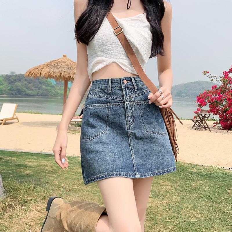High-waisted Summer Denim Skirt Denim Skirt Women's Trousers A-line Skirt Hip A-line Skirt Women's Summer Denim Skirt