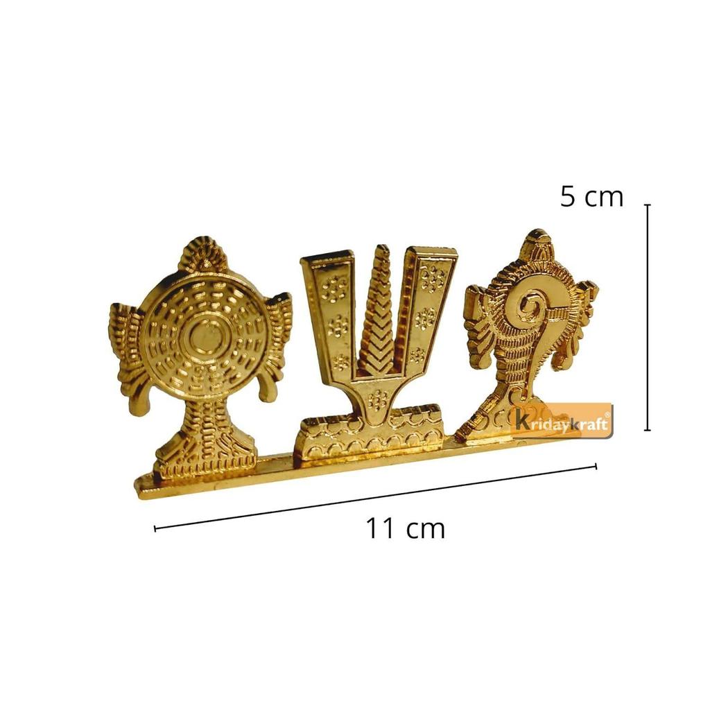Tirupati Balaji Symbol Stand Shankh Chakra Namah Golden Antique Decorative for Car Dashboard Home & Office Table Showpiece Figurines,