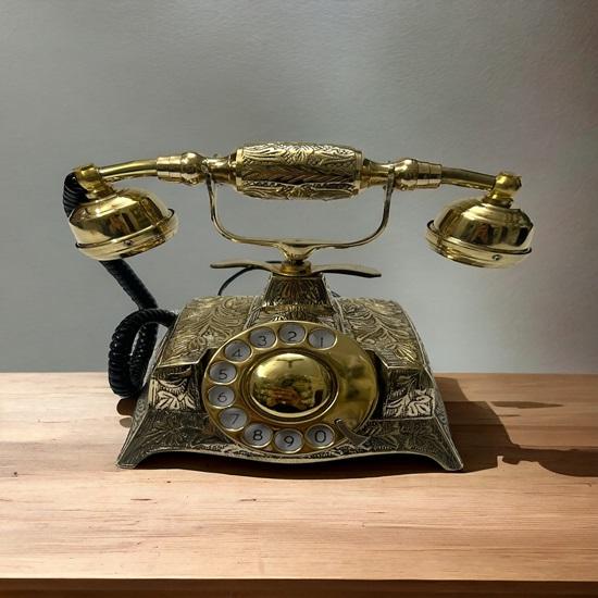 18.4 Cm Brass Telephone, Working Telephone, Rotary Dial Telephone, Landline Telephone, Desk Item, Maharaja Telephone, Home, Office Decor