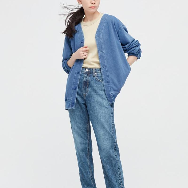 UNIQLO Solid Color Casual Loose V-Neck Cardigan Sweatshirt Unisex sweatshirt Pink Blue 446905-62