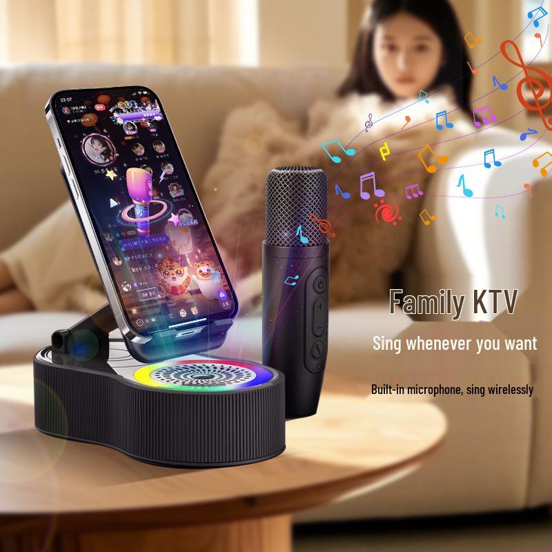 Portable Multifunction Bluetooth Speaker: 5-in-1 Karaoke, Power Bank, RGB Light, Phone Stand