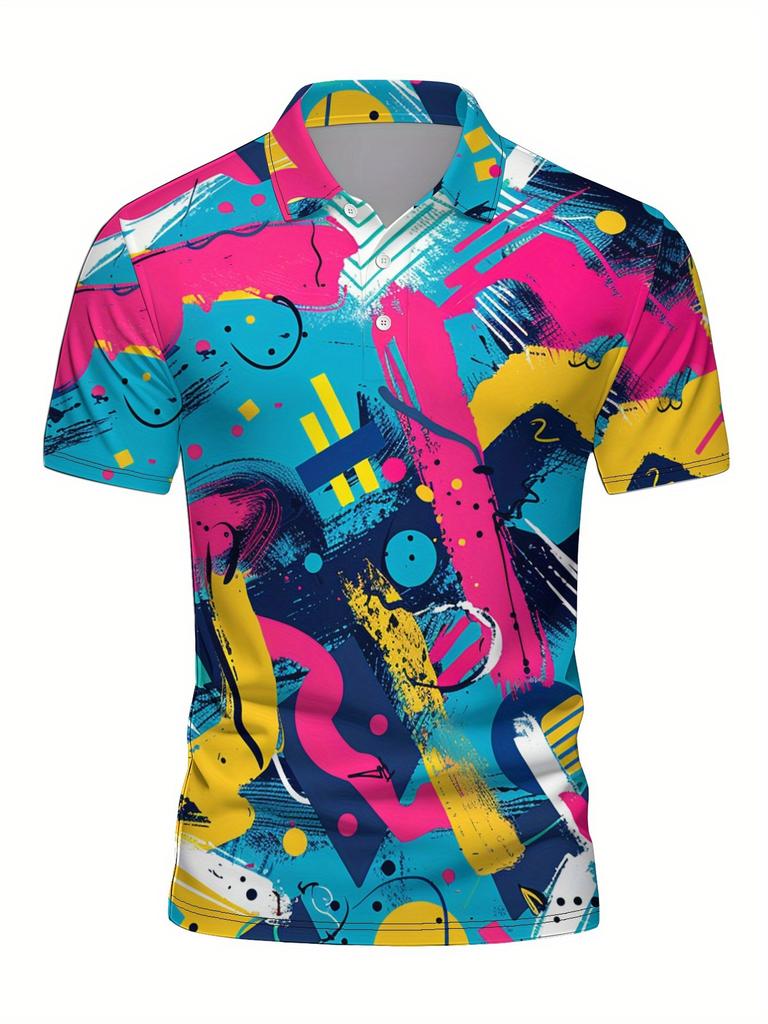 Men'S Short-Sleeve Polo Shirt - Flat Digital Print Pattern - No Texture - Stylish And Easy Short Sleeves, Buttoned, Casual Collared Polo Shirt,