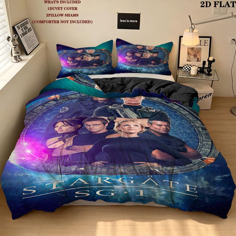 Stargate SG-1 Vzor Povlečení Sada Prošívaných Dek Quilt Cover Povlak na Polštář Domácí Dárek k Narozeninám(1 * povlak na peřinu + 2 * povlak na polštář, bez jádra)