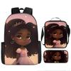 Cartoon African Girl Schoolbag, Primary And Secondary School Backpack, Backpack Three-Piece Set