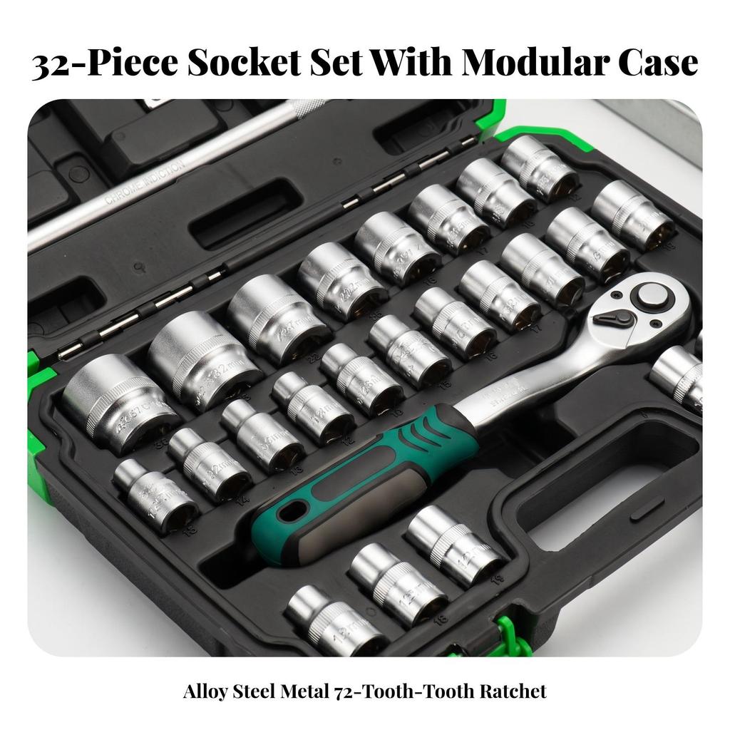 Socket Wrench Kit 72-Tooth Tools Sturdy for Garage