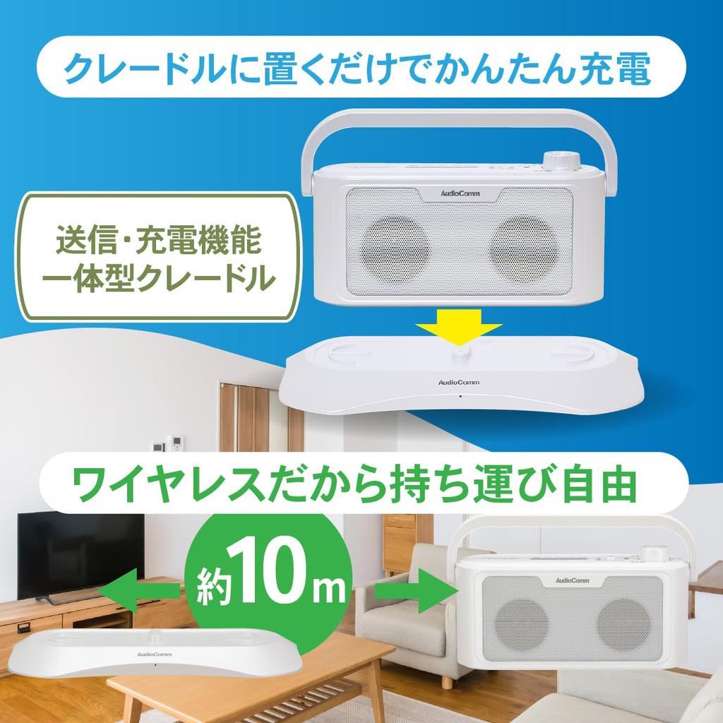 OHM AudioComm Wireless Earphone Speaker with Clear Sound, Easy Operation, and Charging Cradle, ASP-705N, 03-2076, OHM Electric