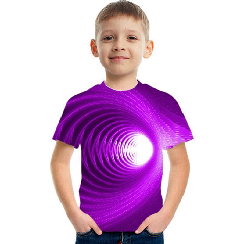 Summer Round Neck Visual Deception 3D Printed Top Fashionable Casual Short Sleeved Children's Boy T-shirts