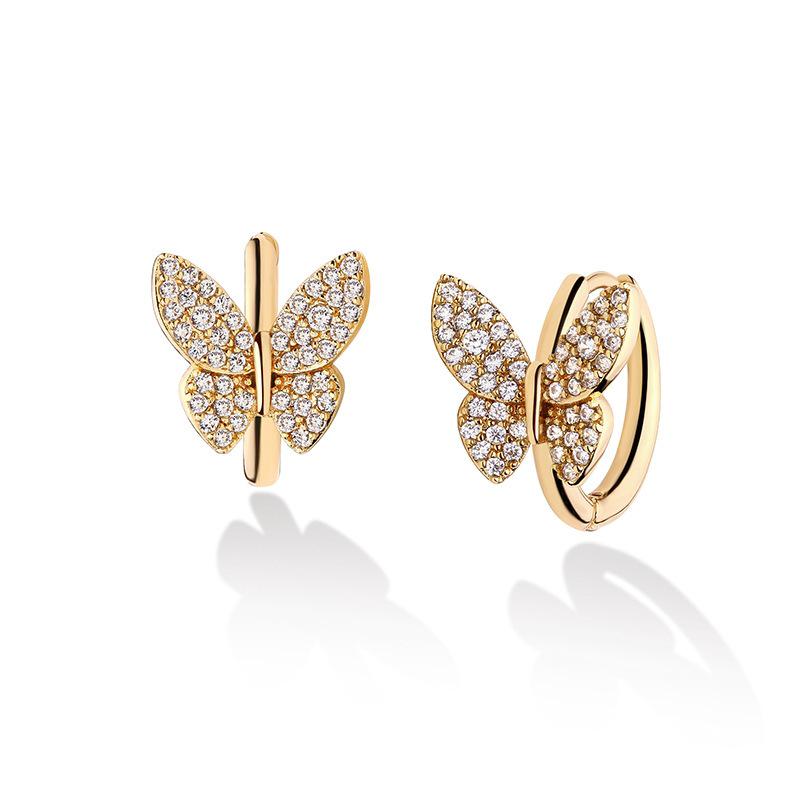Breaking the Cocoon: 18K Gold-Plated Sterling Silver Butterfly Earrings with Zircon for Women 18K Gold Pair