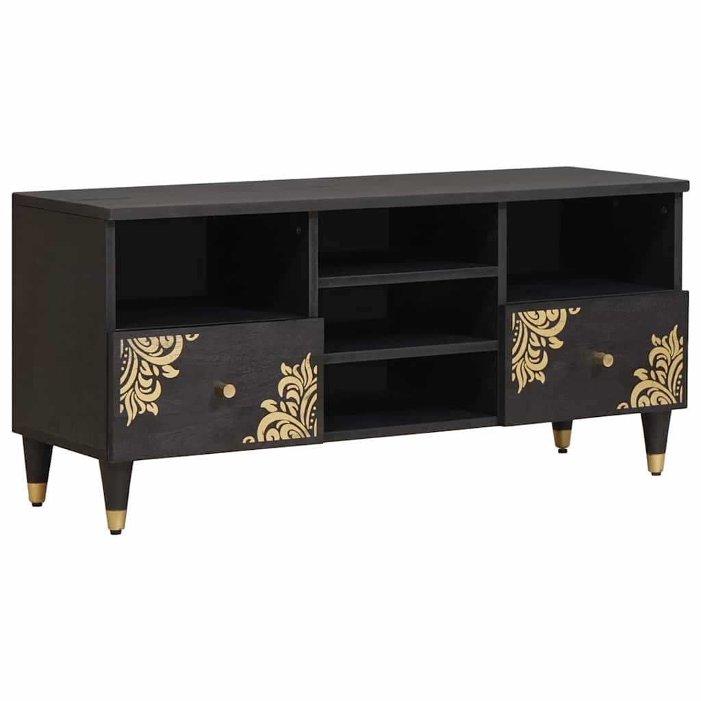 TV Stand with Shelf Black 100 x 33 x 46 cm Solid Mango Wood
