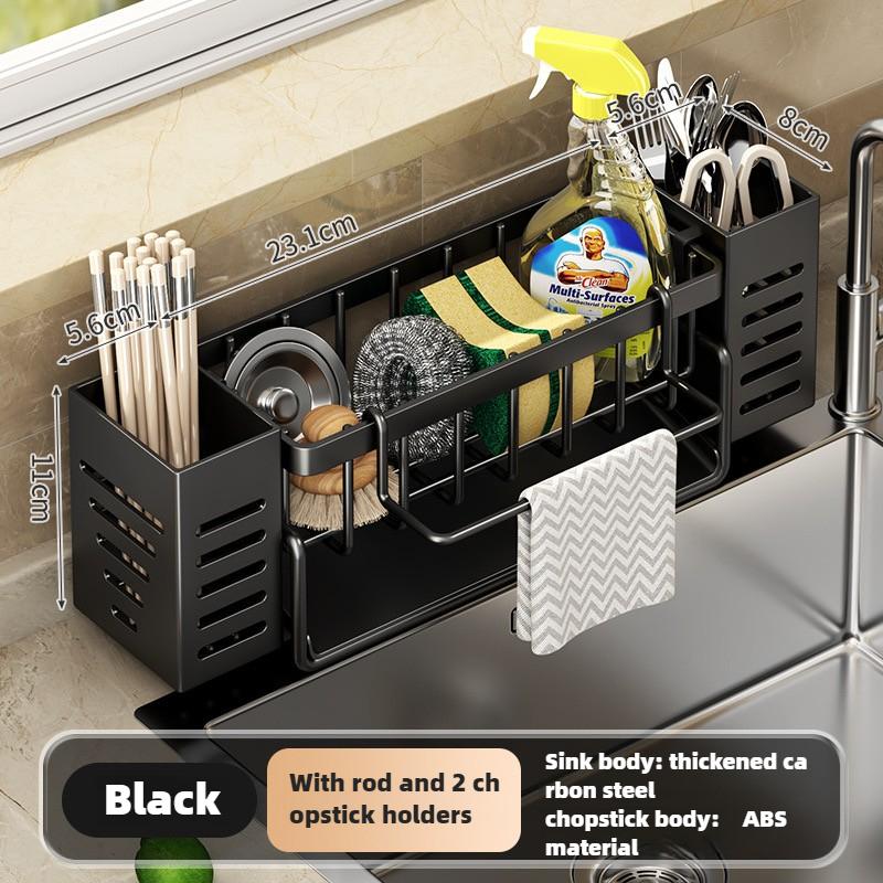 Self-draining Sink Shelf Dish Drainer Kitchen Sink Caddy Drain Rack Soap Dishwashing Sponge Holder for Kitchen Sink Organizer