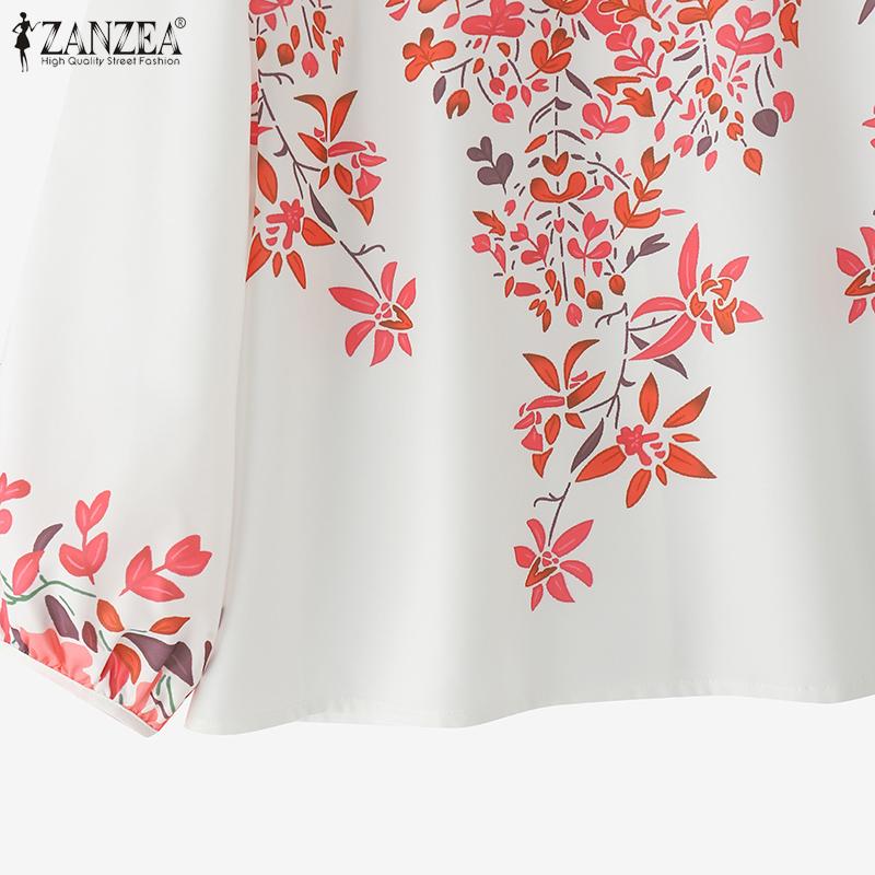 ZANZEA Women Casual Round Neck 3/4 Sleeve Loose Print Blouse