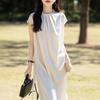 Silky Satin Minimalist French Summer Long Skirt Dress for Women