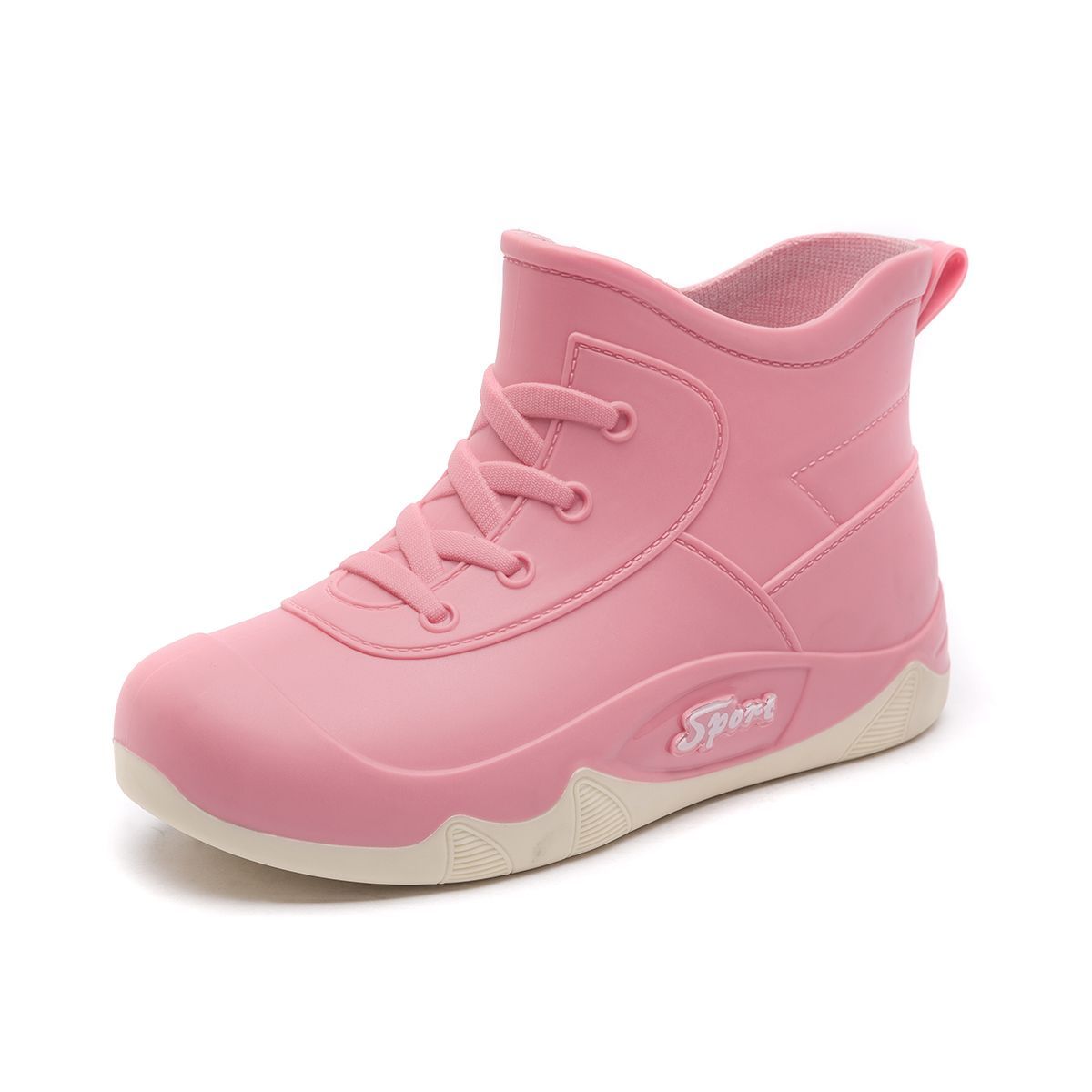 

2025 новые женские водонепроницаемые резиновые сапоги для женщин на шнуровке с имитацией шнуровки, непромокаемые резиновые сапоги, нескользящие, для четырех сезонов, женские, водные сапоги 36 розовый