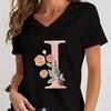 Cartoon Alphabet Flower Graphic Tee Womens Clothing Pink Flower Alphabet Gift Tshirt FeUnisex Vintage 26 Initials Flower Tshirt