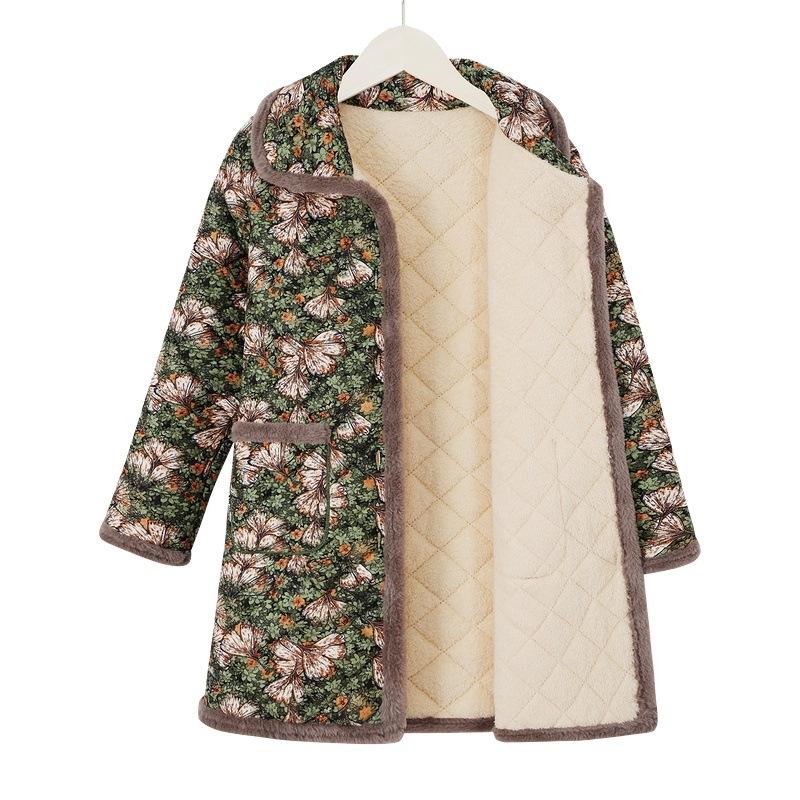 Women's Winter Clothing New Middle Aged and Elderly Cotton Jacket with Velvet and Cotton Warmth Top Coat Medium Length Cotton Jacket