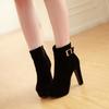 Sizes 34-39 Party Booties Woman Fashion High Heels Velvet Cotton Women's Shoes Sexy Side Zipper Platform Belt Buckle Ankle Boots